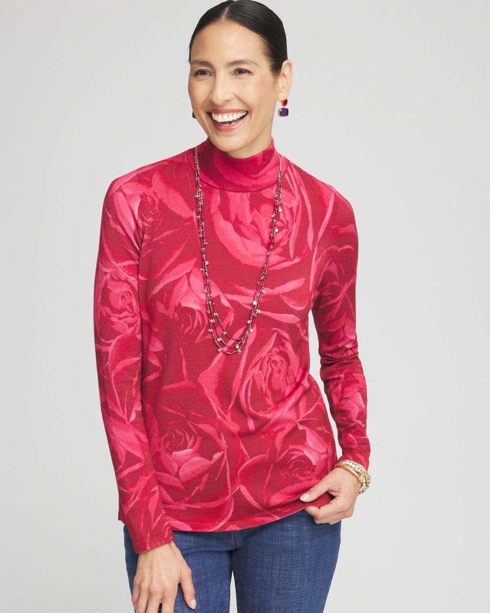 Rose Print Mockneck Pullover Sweater | Chico's